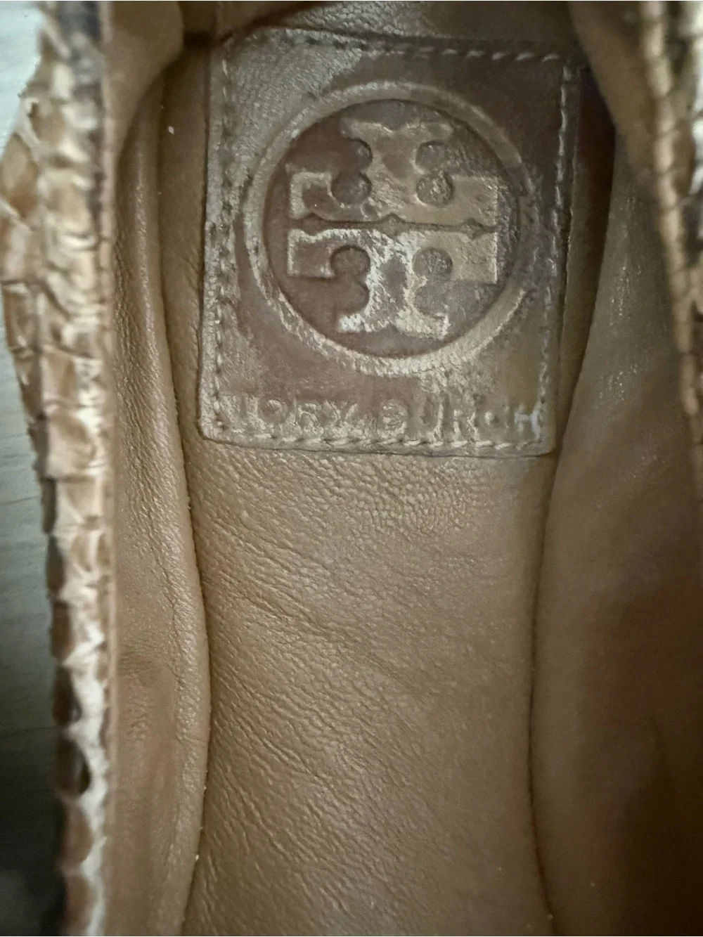 Tory Burch Tan Snakeskin-Print Ballet Flats